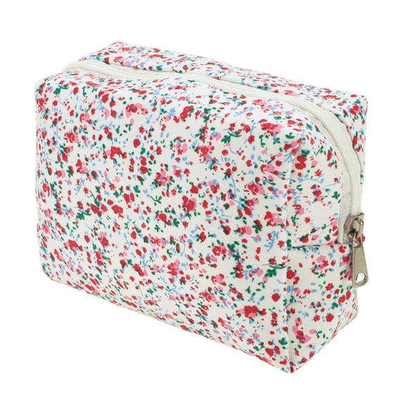 Unique Bargains 1 Pc Women Floral Octagonal Travel Cosmetic Bag for Business Travel Gym Red Polyester