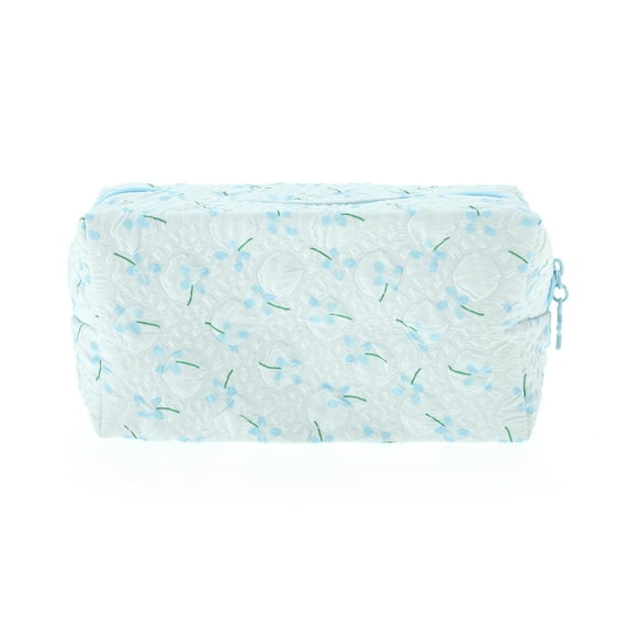 Unique Bargains 1 Pc Women Floral Pillow Shape Makeup Bag for Travel Vacation Blue Polyester