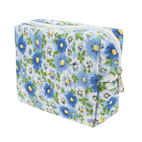 Unique Bargains 1 Pc Women Flower Octagonal Travel Cosmetic Bag for Business Travel Gym Blue Polyester