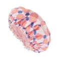 thumbnail image 1 of Unique Bargains 1 Pc Women Flower Pattern Shower Cap for Bathroom Business Travel Pink PEVA Polyester, 1 of 4
