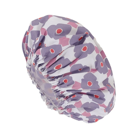 Unique Bargains 1 Pc Women Flower Pattern Shower Cap for Bathroom Business Travel Purple PEVA Polyester