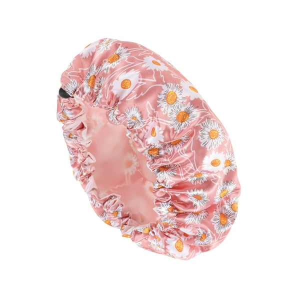 Unique Bargains 1 Pc Women Flowers Bath Cap for Bathroom Business Travel Pink White