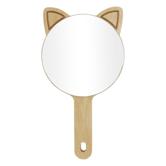 Unique Bargains 1 Pc Women Large Cartoon Ears Hand Mirror for Beauty Parlor Wood Color