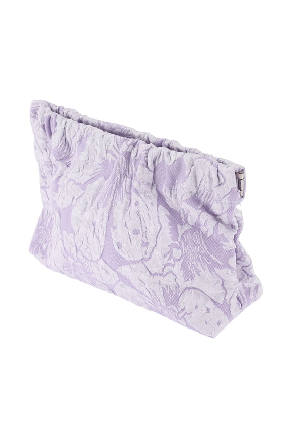 1 Pc Women Large Embroidery Snap Closure Cosmetic Bag for Business Travel Purple Canvas