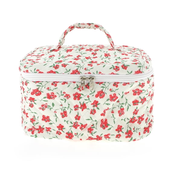 Unique Bargains 1 Pc Women Large Floral Print Makeup Bag for Travel Vacation Red Polyester