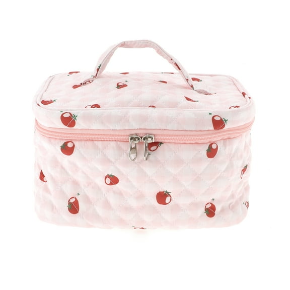 Unique Bargains 1 Pc Women Large Persimmon Makeup Bag for Travel Vacation Pink Polyester