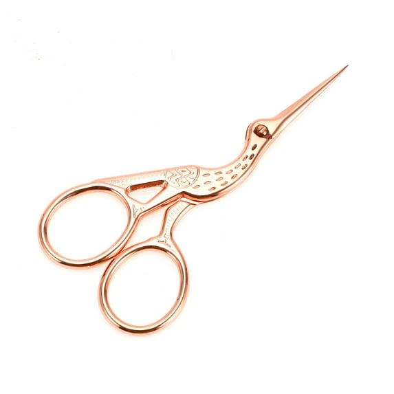Unique Bargains 1 Pc Women Little Crane Scissors Grooming Scissors For Beauty Parlor Stainless Steel Rose Gold Tone