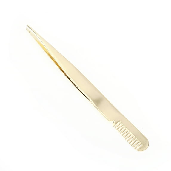 Unique Bargains 1 Pc Women Pointed Eyelash Extension Tweezers for Beauty Parlor Gold Tone Stainless Steel