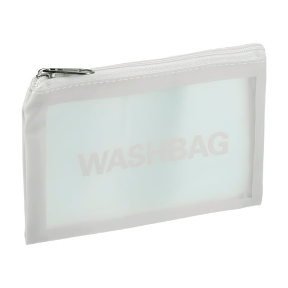 Unique Bargains 1 Pc Women Portable Clear Flat Makeup Bag for Vacation Camping Travel Gym PU Leather White