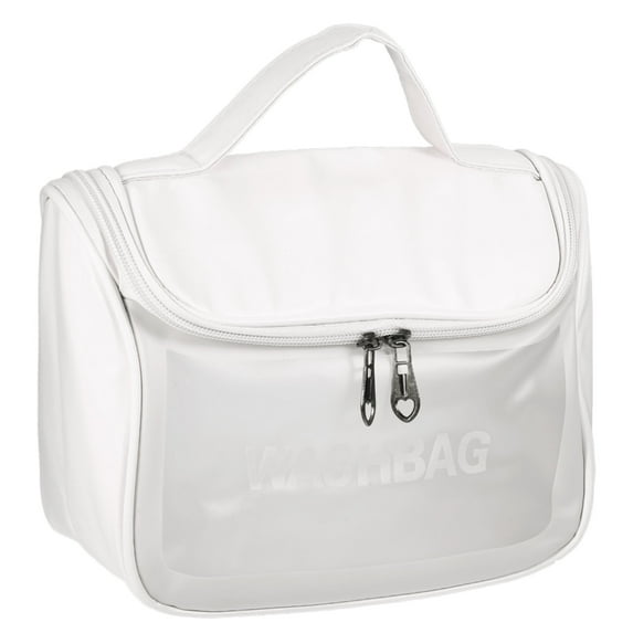 Unique Bargains 1 Pc Women Portable Flip Cover Makeup Bag for Vacation Camping Travel Gym PU Leather White