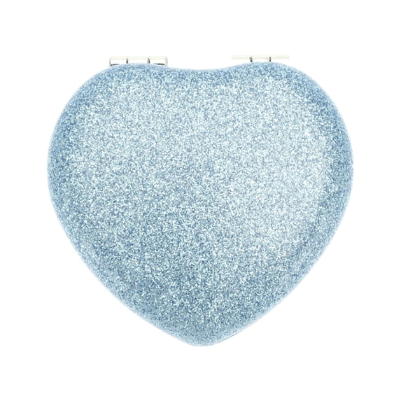 Unique Bargains 1 Pc Women Portable Heart Shaped Makeup Mirror for Travel Vacation Lake Blue Aluminum Mirror PU Leather
