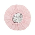thumbnail image 1 of Unique Bargains 1 Pc Women Portable Shower Cap for Bathroom Hotel Vacation Business Travel Pink Satin EVA, 1 of 3