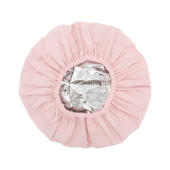 Unique Bargains 1 Pc Women Portable Shower Cap for Bathroom Hotel Vacation Business Travel Pink Satin EVA
