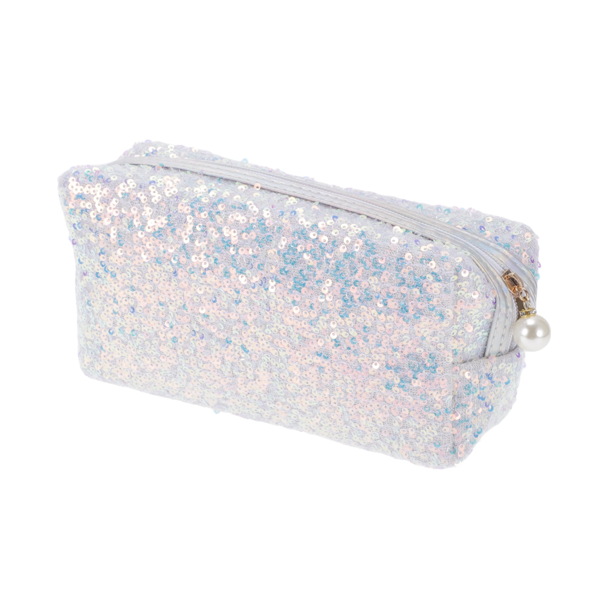 Unique Bargains 1 Pc Women Portable Sparkly Sequin Makeup Bag for Business  Travel Vacation White Polyester, image size:2000x2000
