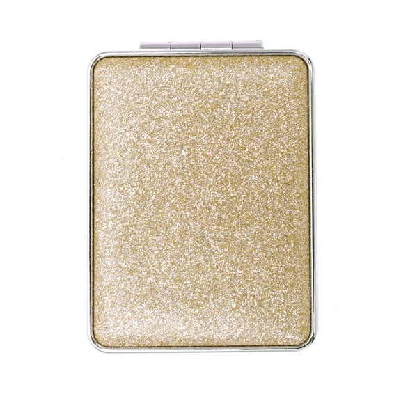 Unique Bargains 1 Pc Women Rectangular Double-sided Makeup Mirror for Travel Light Gold Tone Aluminum Mirror PU Leather
