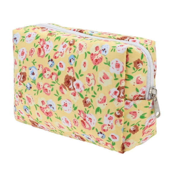 Unique Bargains 1 Pc Women Rose Octagonal Travel Cosmetic Bag for Gym Business Travel Yellow Polyester
