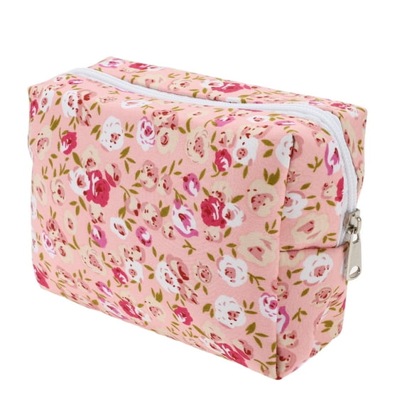 Unique Bargains 1 Pc Women Rose Octagonal Travel Cosmetic Bag for Vacation Business Travel Pink Polyester