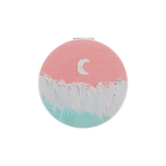 Unique Bargains 1 Pc Women Round Hand-drawn Makeup Mirror for Travel Lake Blue White Pink