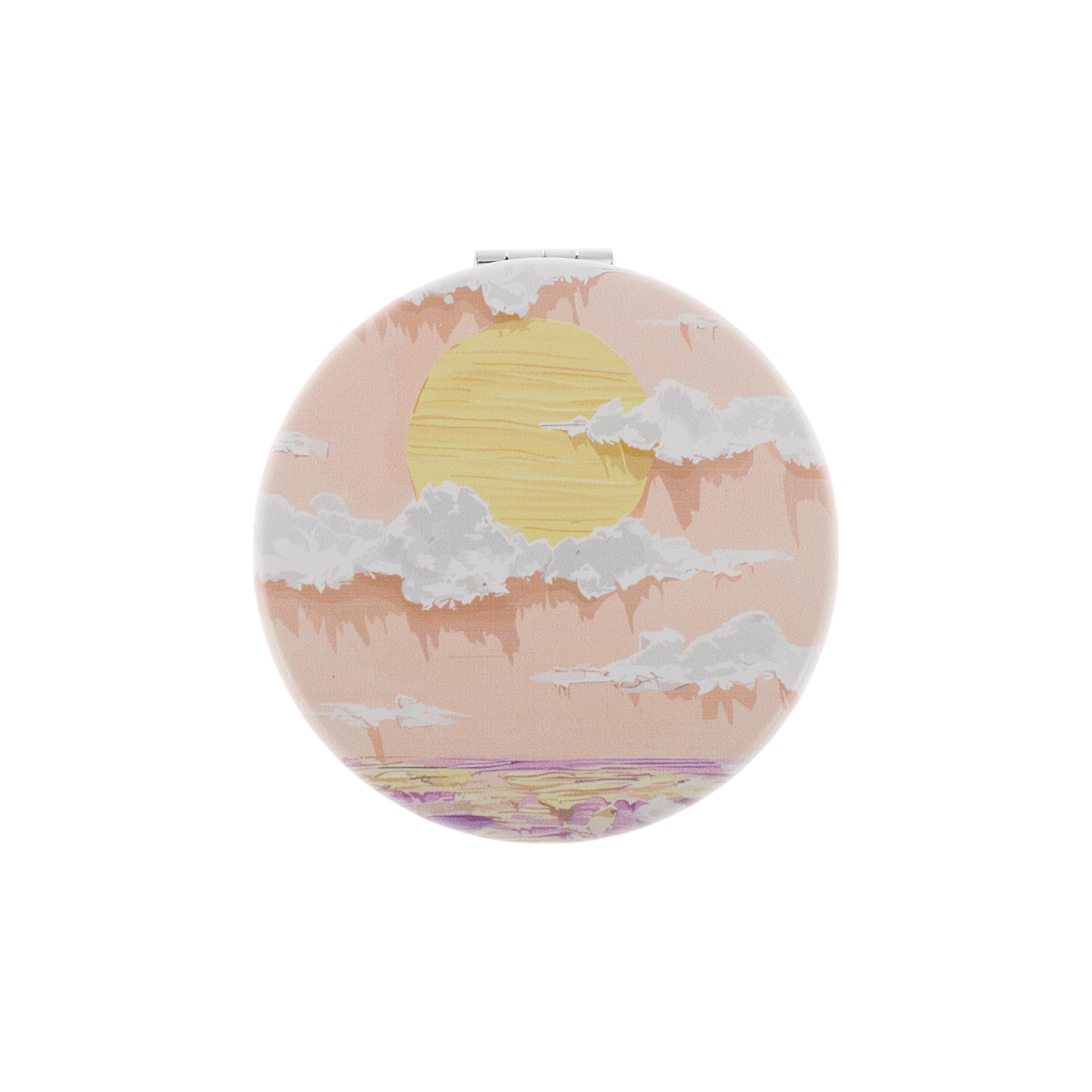 Unique Bargains 1 Pc Women Round Hand-drawn Makeup Mirror for Travel Vacation Orange