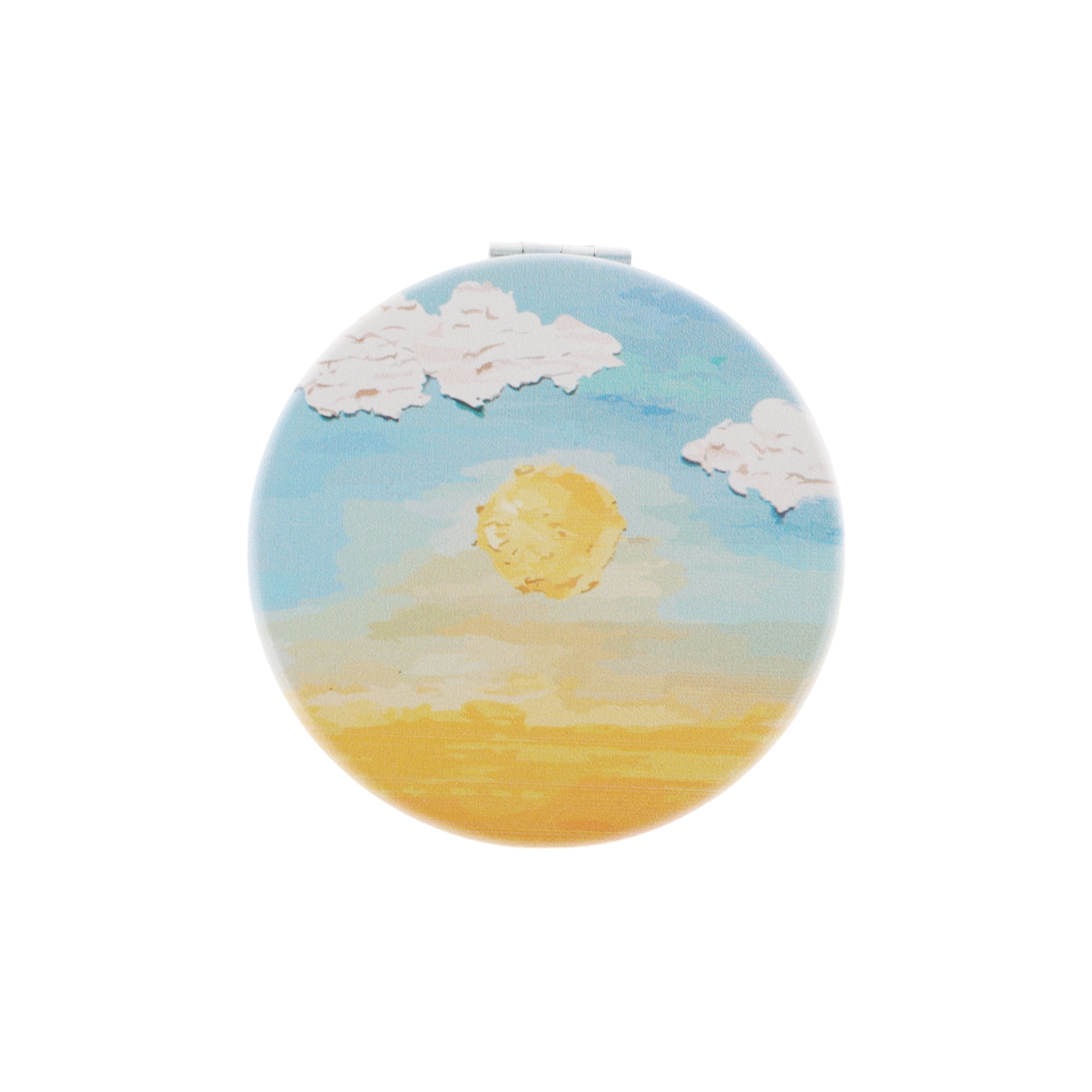 Unique Bargains 1 Pc Women Round Hand-drawn Makeup Mirror for Travel Vacation Yellow Blue