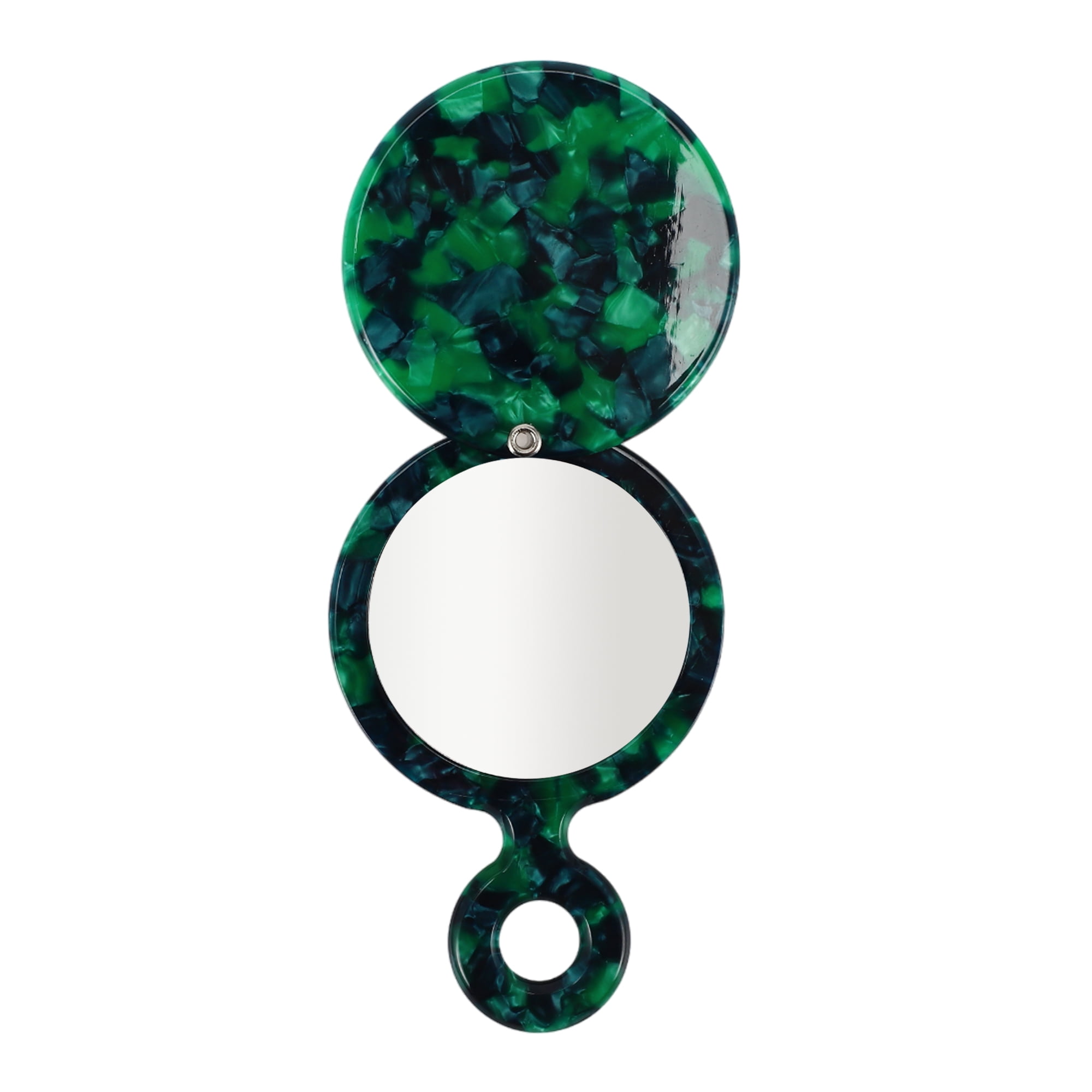 Unique Bargains 1 Pc Women Round Short Handheld Makeup Mirror for Beauty Green