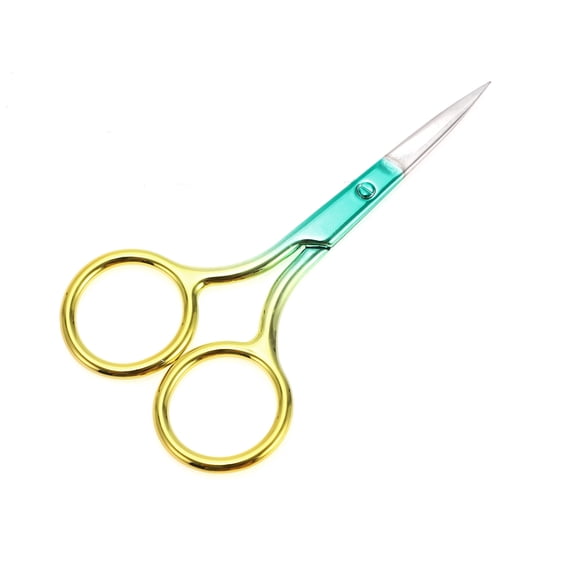 Unique Bargains 1 Pc Women Sharped Edged Scissors Facial Hair Scissors For Bedroom Stainless Steel Green Gold Tone