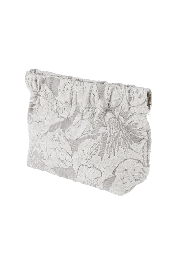 1 Pc Women Small Embroidery Snap Closure Cosmetic Bag for Business Travel Gray Canvas