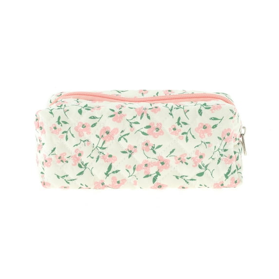 Unique Bargains 1 Pc Women Small Floral Print Makeup Bag for Travel Vacation Pink Polyester