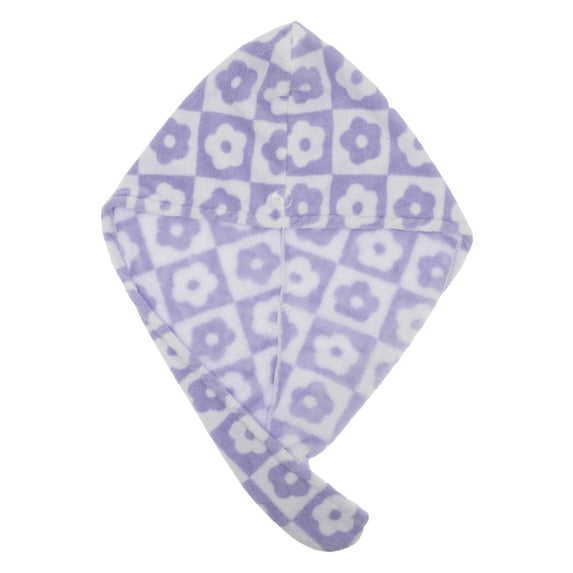 Unique Bargains 1 Pc Women Soft Checkered Flowers Hair Towel for Bathroom Vacation Travel Purple Coral Velvet