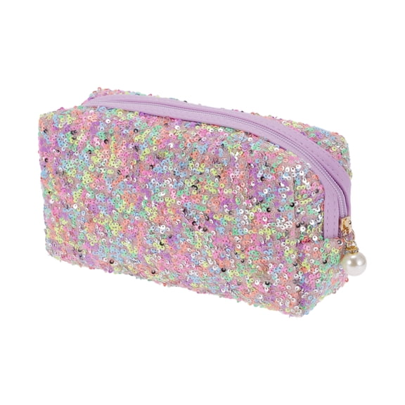 Unique Bargains 1 Pc Women Portable Sparkly Sequin Makeup Bag for Business Travel Vacation Polyester Assorted Color