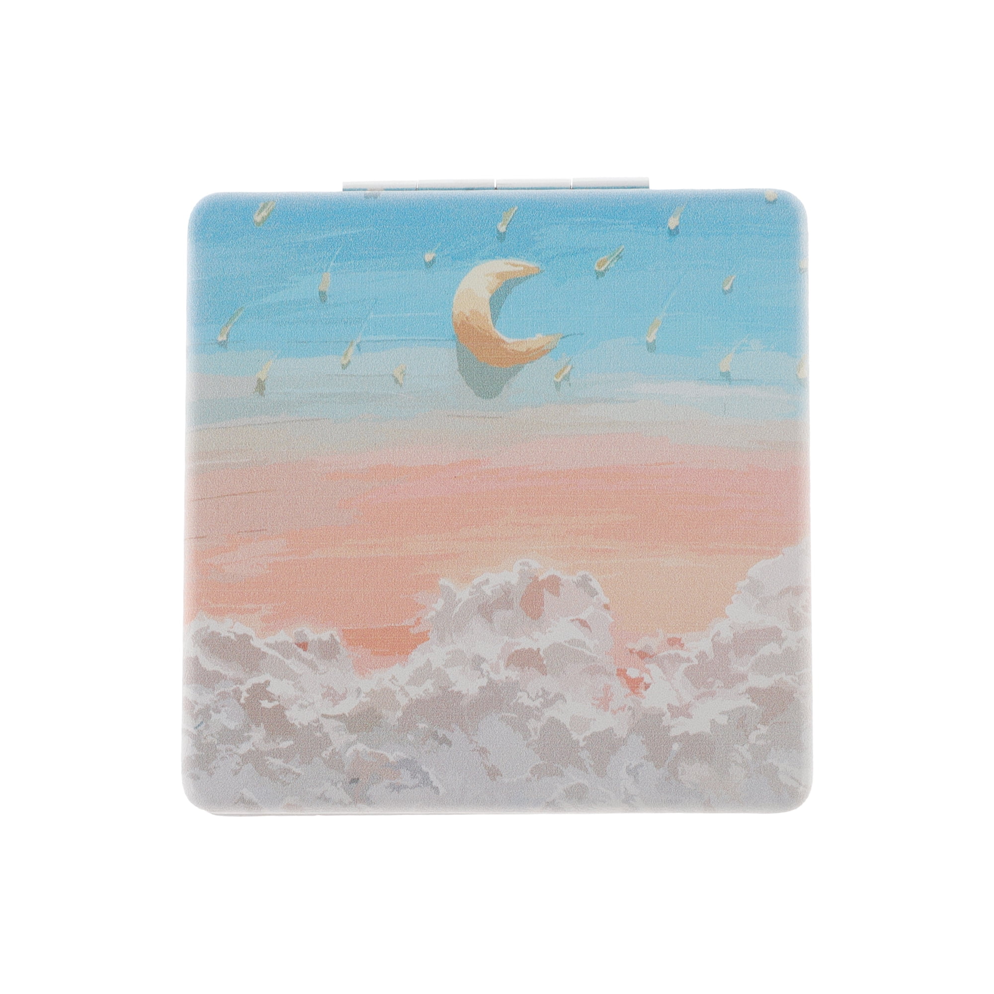 Unique Bargains 1 Pc Women Square Hand-drawn Makeup Mirror for Travel Blue White Pink