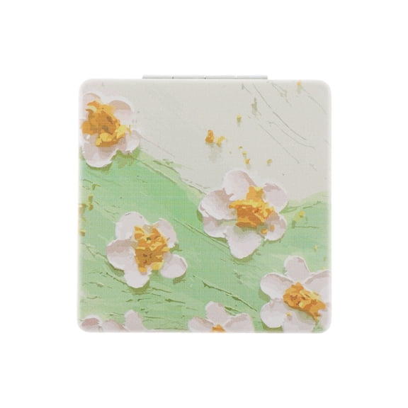 Unique Bargains 1 Pc Women Square Hand-drawn Makeup Mirror for Travel Vacation Green