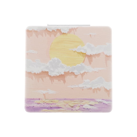 Unique Bargains 1 Pc Women Square Hand-drawn Makeup Mirror for Travel Vacation Orange