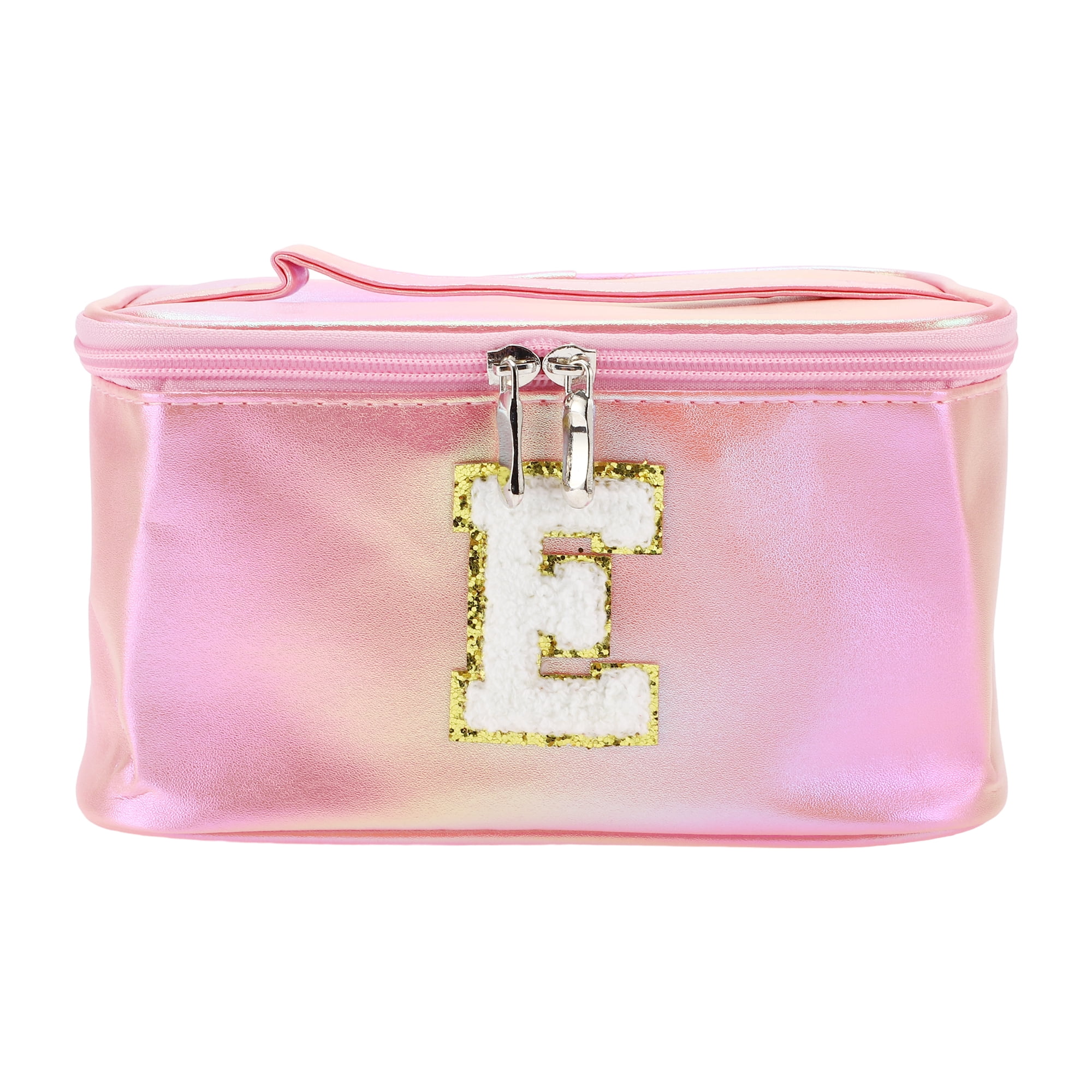 Unique Bargains 1 Pc Women Square Letter E Makeup Bag for Vacation Outdoor Activities Pink