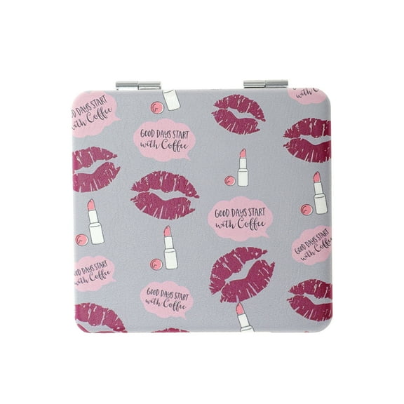 Unique Bargains 1 Pc Women Square Shape Handheld Mirror for Travel Pink Gray Glass