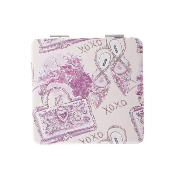 Unique Bargains 1 Pc Women Square Shape Handheld Mirror for Travel Pink Purple