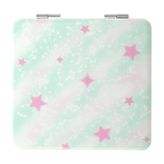 Unique Bargains 1 Pc Women Square Shape Handheld Mirror for Travel White Green Glass