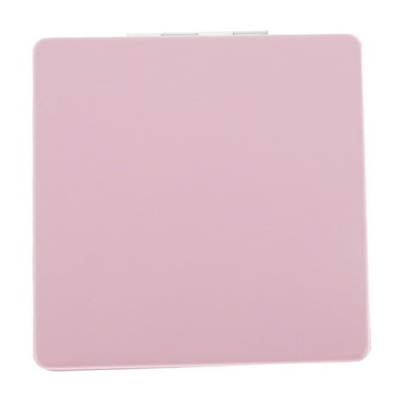 Unique Bargains 1 Pc Women Square Solid Color Makeup Mirror for Travel Vacation Pink Metal PU Glass