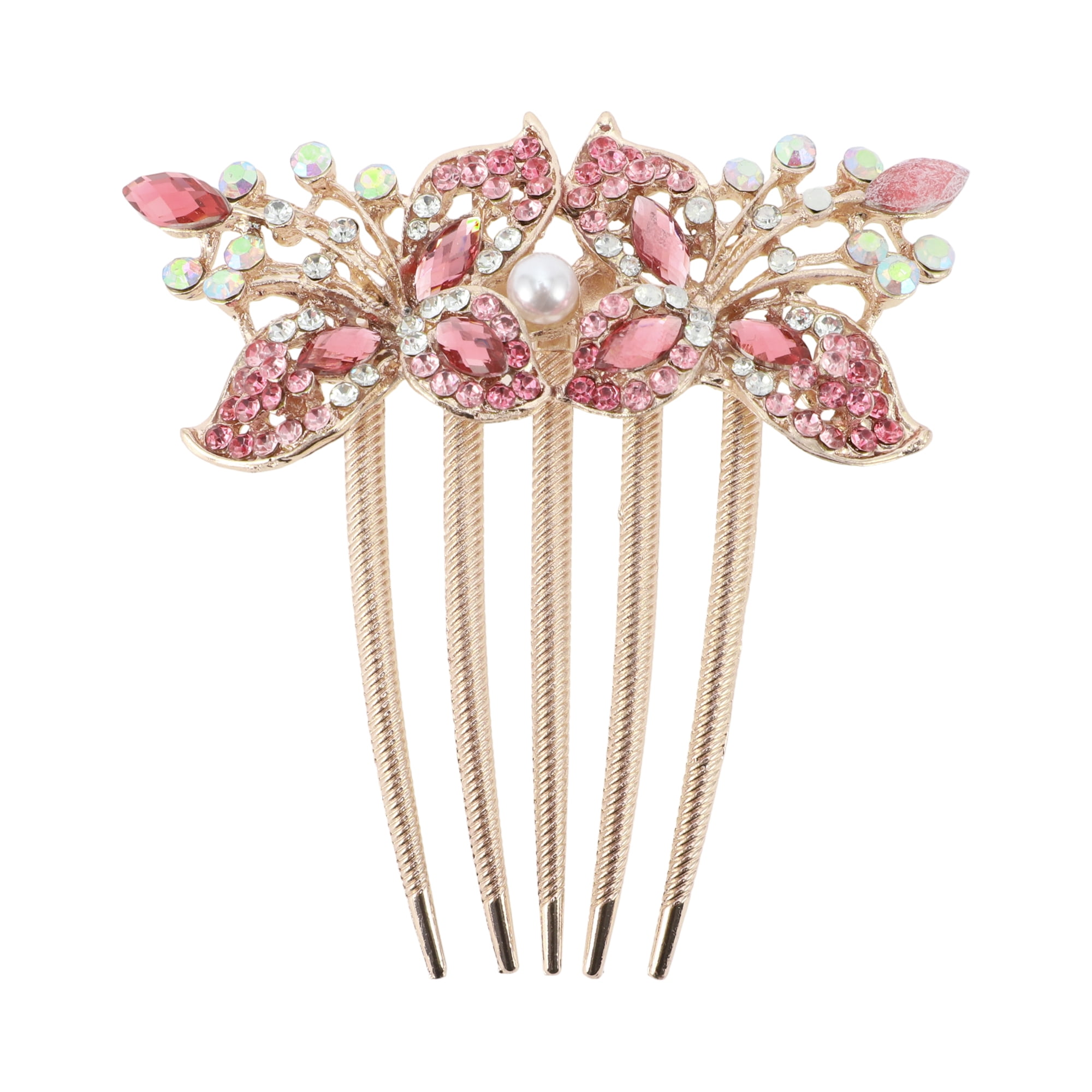 Unique Bargains 1 Pc Women Two Flowers Hair Insert Comb Red