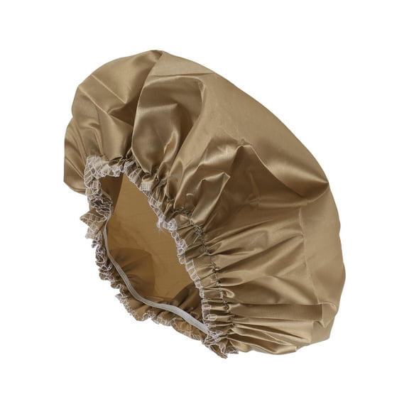 Unique Bargains 1 Pc Women Waterproof Shower Cap for Bathroom Business Travel Khaki Satin