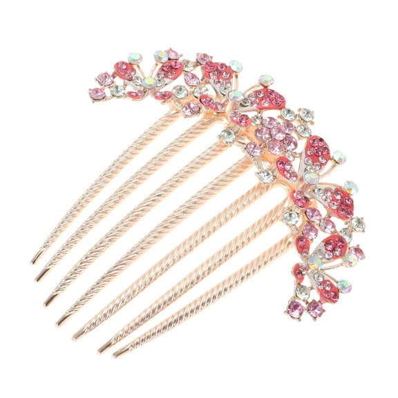 Unique Bargains 1 Pc Women's Butterfly Rhinestones Side Comb for Parties Pink Alloy