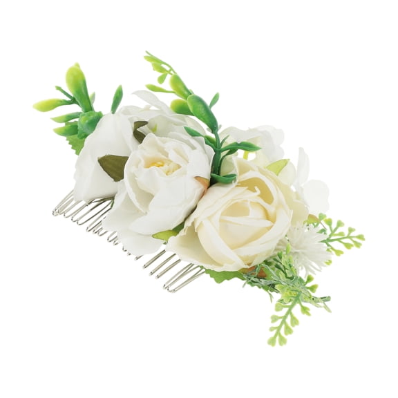 Unique Bargains 1 Pc Women's Convenient Simulated Flowers Side Comb for Parties Beige Polyester Fabric Iron