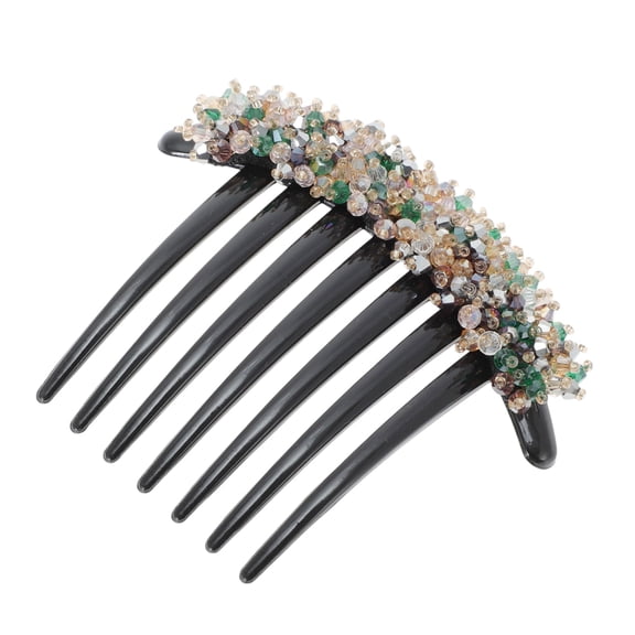 Unique Bargains 1 Pc Women's Crystal Bud Side Comb for Parties Green Colorful Plastic