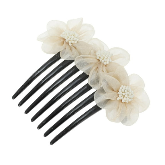Unique Bargains 1 Pc Women's Durable Floral Side Comb for Parties Beige Fabric Plastic