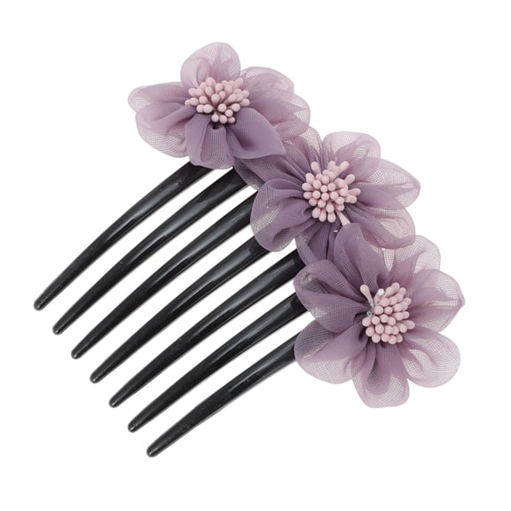 Unique Bargains 1 Pc Women's Durable Floral Side Comb for Parties Purple Fabric Plastic