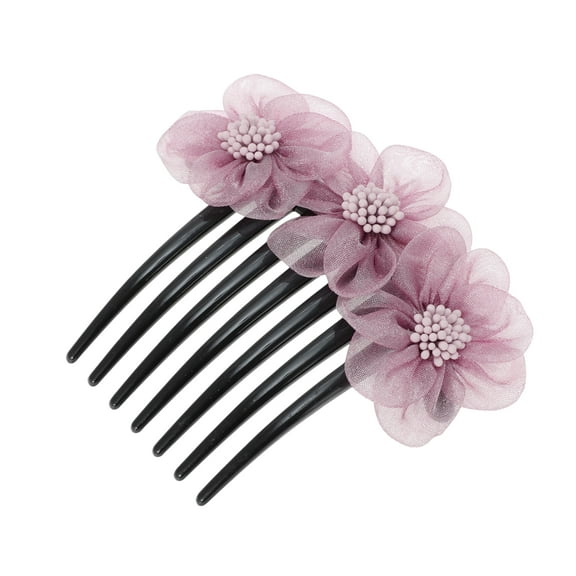 Unique Bargains Christmas 1 Pc Women's Durable Floral Side Comb for Parties Purplish Red Fabric Plastic