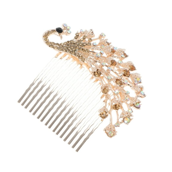 Unique Bargains 1 Pc Women's Durable Peacocks Side Comb for Parties Champagne Alloy