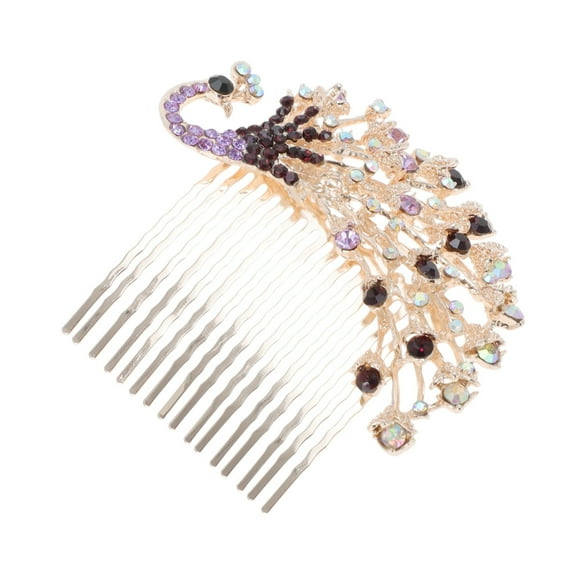 Unique Bargains 1 Pc Women's Durable Peacocks Side Comb for Parties Purple Alloy