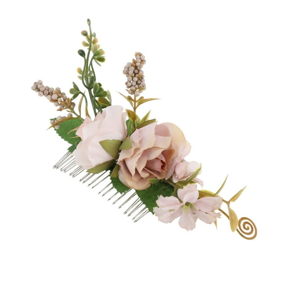 Unique Bargains 1 Pc Women's Durable Simulated Flowers Hair Clip Comb for Parties Pink Polyester Fabric Iron
