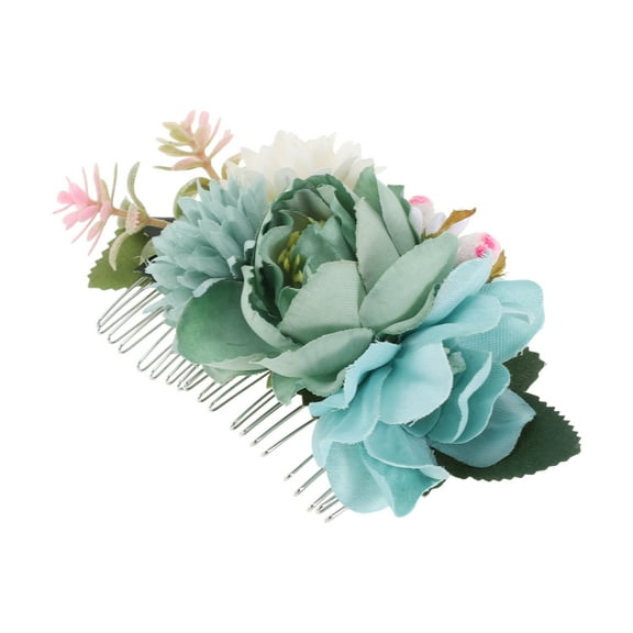 Unique Bargains 1 Pc Women's Durable Simulated Flowers Side Comb for Parties Blue Polyester Fabric Iron